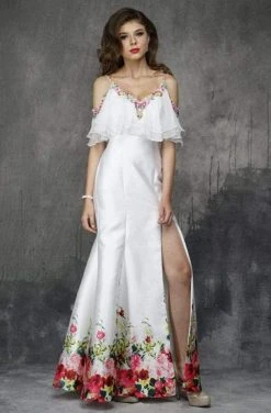 Formal Gowns Nina Canacci - 1374 Multi-Colored Printed V-neck Sheath Dress