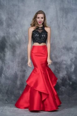 Nina Canacci - 1382 Two Piece Two Tone Embroidered Mermaid Dress Formal Gowns