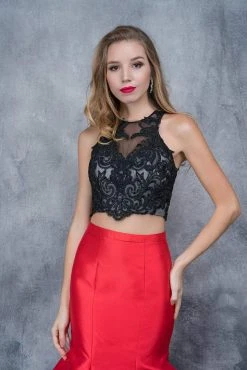 Nina Canacci - 1382 Two Piece Two Tone Embroidered Mermaid Dress Formal Gowns