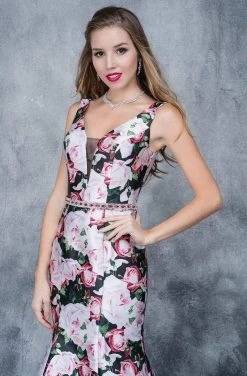 Nina Canacci - 1393 Floral Print Deep V-neck Mermaid Dress Formal Gowns 13 Nina Canacci - 1393 Floral Print Deep V-neck Mermaid Dress Formal Gowns