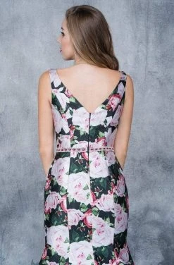 Nina Canacci - 1393 Floral Print Deep V-neck Mermaid Dress Formal Gowns 12 Nina Canacci - 1393 Floral Print Deep V-neck Mermaid Dress Formal Gowns
