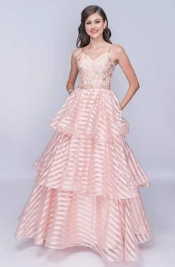 Nina Canacci - 1435 Embroidered V-neck Tiered A-line Dress