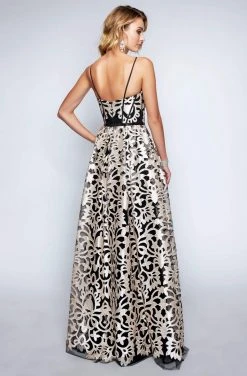 Nina Canacci - 1446 Two Tone Laser Cut A-line Dress Formal Gowns