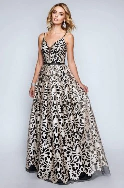 Nina Canacci - 1446 Two Tone Laser Cut A-line Dress Formal Gowns