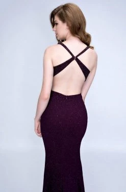 Formal Gowns Nina Canacci - 1452 Beaded V-neck Shimmer Fabric Trumpet Dress