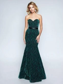 Nina Canacci - 1454 Embroidered Strapless Trumpet Evening Dress