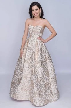 Nina Canacci - 1462 Strapless Sweetheart Metallic Floral Gown