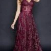 Nina Canacci - 1525 Sleeveless Corset Evening Gown - 1 Pc Raspberry In Size 12 Available