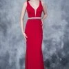 Nina Canacci - 2124 Plunging Adorned Waist Sleeveless Gown Formal Gowns 1 Nina Canacci - 2124 Plunging Adorned Waist Sleeveless Gown Formal Gowns