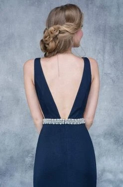 Nina Canacci - 2124 Plunging Adorned Waist Sleeveless Gown Formal Gowns