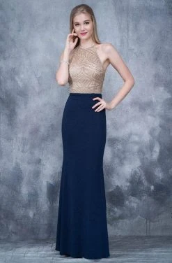 Nina Canacci - 2126 Illusion Geo-Halter Sheath Gown