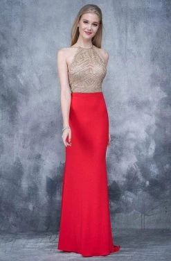 Nina Canacci - 2126 Illusion Geo-Halter Sheath Gown