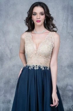 Nina Canacci - 2133 Scalloped Plunging Illusion Gown