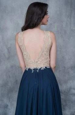 Nina Canacci - 2133 Scalloped Plunging Illusion Gown