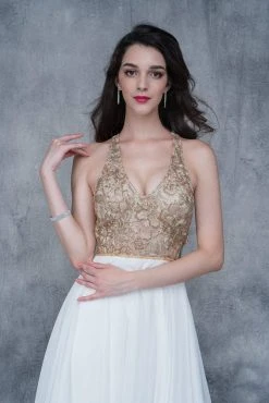 Formal Gowns Nina Canacci - 2170 Gold Embroidered Halter A-line Dress