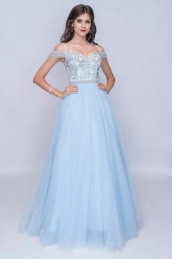 Nina Canacci - 2181 Rhinestone Beaded Cold Shoulder Gown Formal Gowns