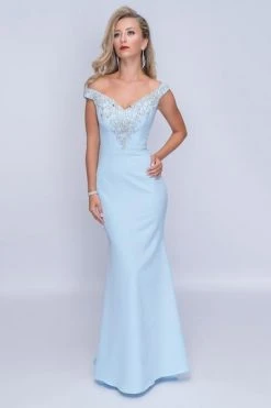 Nina Canacci - 2201 Crystal Beaded Off Shoulder Mermaid Gown Formal Gowns