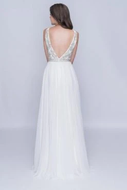 Nina Canacci - 2213 Rhinestone Accented Deep V-neck A-line Dress Formal Gowns