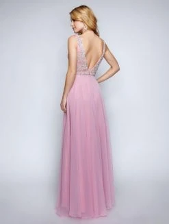 Nina Canacci - 2213 Rhinestone Accented Deep V-neck A-line Dress Formal Gowns