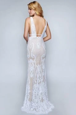 Nina Canacci - 2236 Lattice Sequined Plunging Sheath Gown 7 Nina Canacci - 2236 Lattice Sequined Plunging Sheath Gown