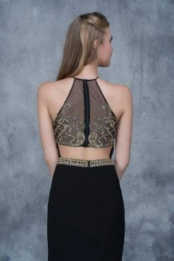 Nina Canacci - 3131 Bedazzled Illusion Halter Sheath Dress Formal Gowns