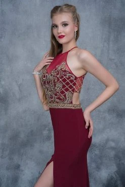 Nina Canacci - 3131 Bedazzled Illusion Halter Sheath Dress Formal Gowns