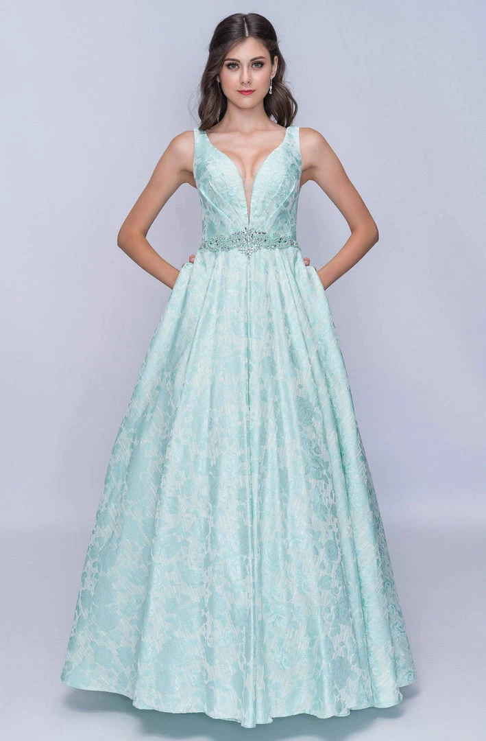 Nina Canacci - 3146 Illusion Plunging Neck Gem Embellished A Line Gown Formal Gowns 3 Nina Canacci - 3146 Illusion Plunging Neck Gem Embellished A Line Gown Formal Gowns