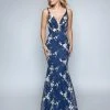 Nina Canacci - 3150 Floral Embroidered Deep V-neck Trumpet Dress Formal Gowns