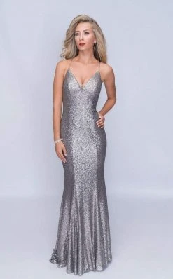 Formal Gowns Nina Canacci - 3152 Plunging Crisscrossed Back Glitter Gown