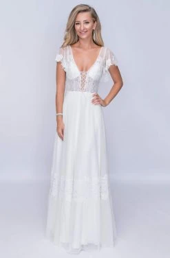 Nina Canacci - 4187 Flutter Cap Sleeve Lattice Motif Lace Gown Formal Gowns