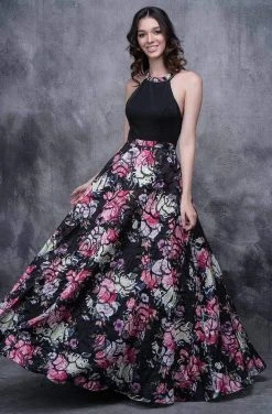 Nina Canacci - 5106 Halter Floral Printed A-Line Dress Formal Gowns
