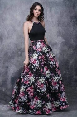 Nina Canacci - 5106 Halter Floral Printed A-Line Dress Formal Gowns