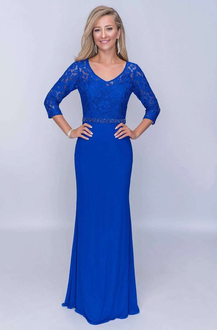 Nina Canacci - Fitted V-Neck Lace Evening Dress M301 - 1 Pc Royal In Size 14 Available 3 Nina Canacci - Fitted V-Neck Lace Evening Dress M301 - 1 Pc Royal In Size 14 Available