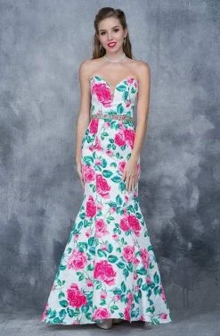 Nina Canacci - Floral Deep Sweetheart Mermaid Dress 1362 - 1 Pc White Print In Size 4 Available Formal Gowns