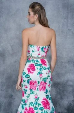 Nina Canacci - Floral Deep Sweetheart Mermaid Dress 1362 - 1 Pc White Print In Size 4 Available Formal Gowns