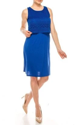 Nina Leonard - L13060 Crochet Top Faux Two-Piece Day Shift Dress 14 Nina Leonard - L13060 Crochet Top Faux Two-Piece Day Shift Dress