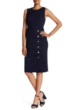 Nina Leonard - L5695A Sleeveless Front Button Sheath Dress Cocktail Dresses