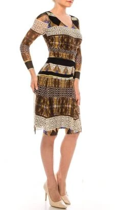 Nine West - 10571282-X51 V-Neck Fitted A-Line Dress Plus Size Dresses