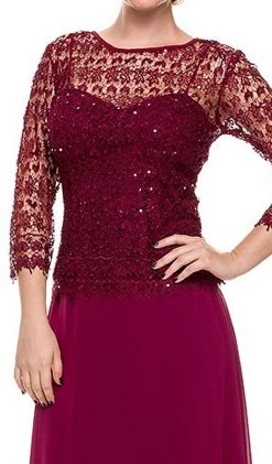 Formal Gowns Nox Anabel - 5083 Quarter Sleeves Lace Overlay Top Long Formal Dress 18 Formal Gowns Nox Anabel - 5083 Quarter Sleeves Lace Overlay Top Long Formal Dress
