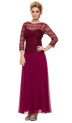 Formal Gowns Nox Anabel - 5083 Quarter Sleeves Lace Overlay Top Long Formal Dress