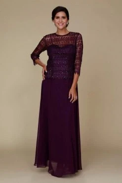 Formal Gowns Nox Anabel - 5083 Quarter Sleeves Lace Overlay Top Long Formal Dress 20 Formal Gowns Nox Anabel - 5083 Quarter Sleeves Lace Overlay Top Long Formal Dress