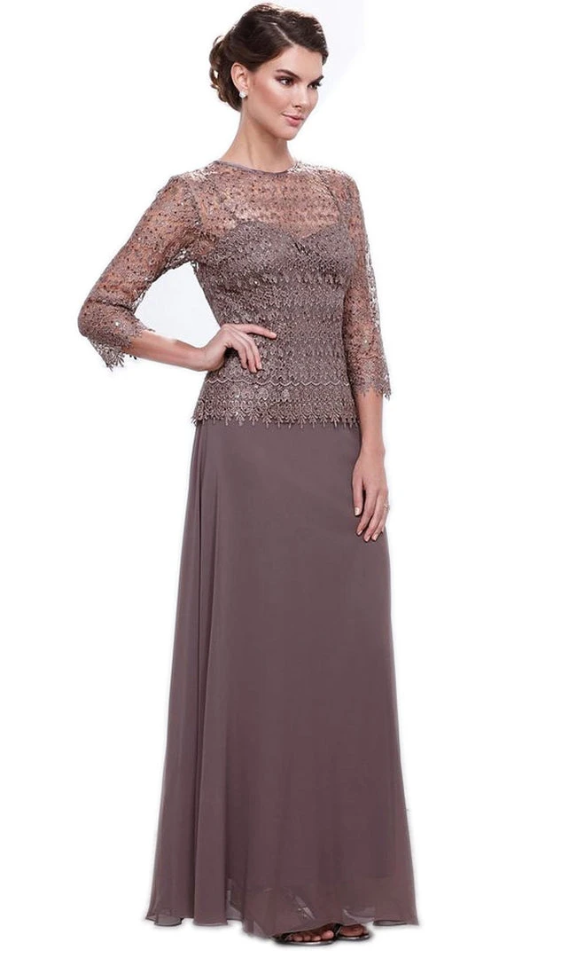 Formal Gowns Nox Anabel - 5083 Quarter Sleeves Lace Overlay Top Long Formal Dress 13 Formal Gowns Nox Anabel - 5083 Quarter Sleeves Lace Overlay Top Long Formal Dress