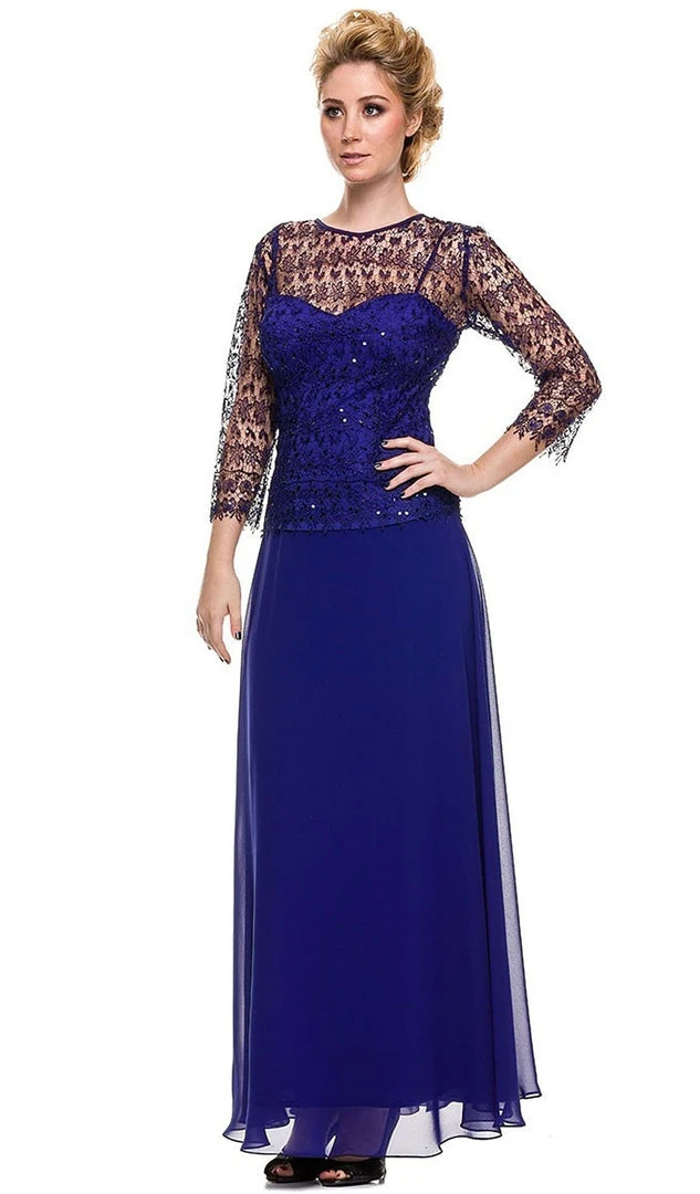 Formal Gowns Nox Anabel - 5083 Quarter Sleeves Lace Overlay Top Long Formal Dress 12 Formal Gowns Nox Anabel - 5083 Quarter Sleeves Lace Overlay Top Long Formal Dress