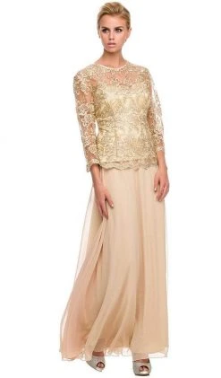 Nox Anabel - 5096 Sheer Lace Jewel Neck A-line Long Formal Dress Formal Gowns