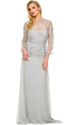 Nox Anabel - 5096 Sheer Lace Jewel Neck A-line Long Formal Dress Formal Gowns