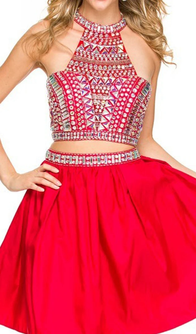 Nox Anabel - 6053 Gem Embellished Halter Two-Piece Cocktail Dress Cocktail Dresses 4 Nox Anabel - 6053 Gem Embellished Halter Two-Piece Cocktail Dress Cocktail Dresses