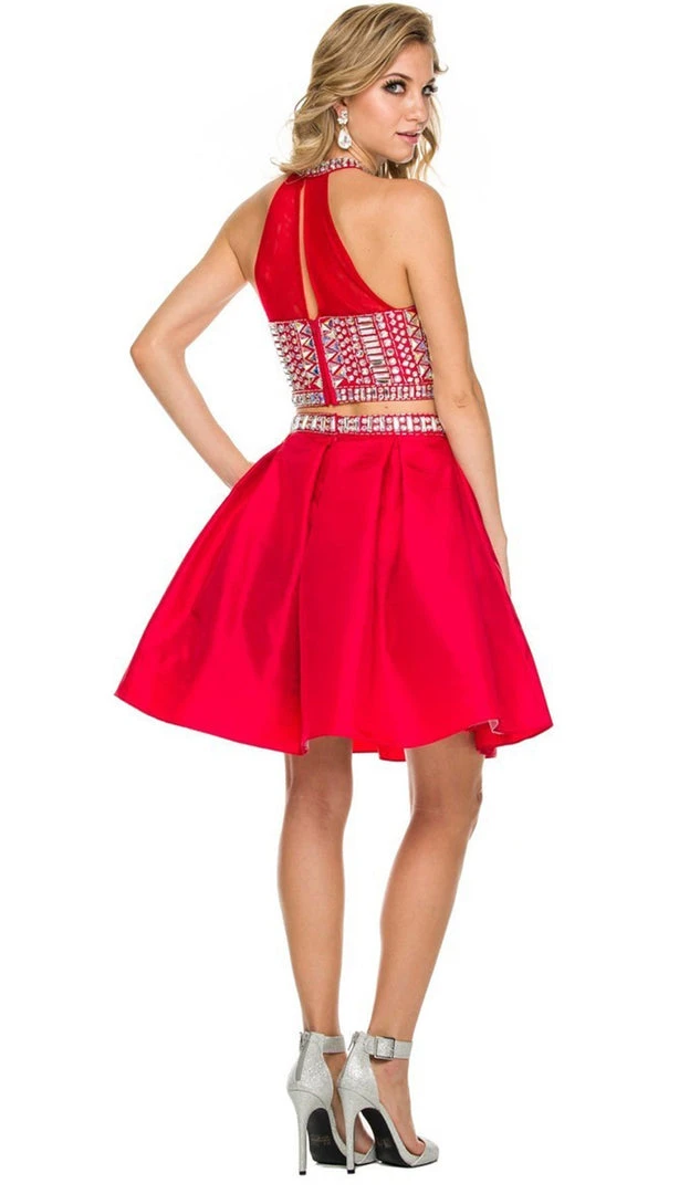 Nox Anabel - 6053 Gem Embellished Halter Two-Piece Cocktail Dress Cocktail Dresses 5 Nox Anabel - 6053 Gem Embellished Halter Two-Piece Cocktail Dress Cocktail Dresses