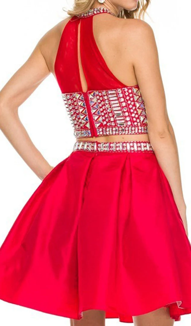 Nox Anabel - 6053 Gem Embellished Halter Two-Piece Cocktail Dress Cocktail Dresses 6 Nox Anabel - 6053 Gem Embellished Halter Two-Piece Cocktail Dress Cocktail Dresses