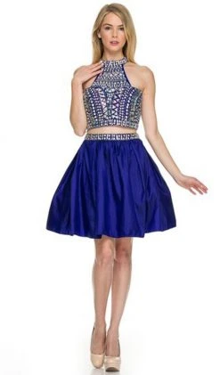 Nox Anabel - 6053 Gem Embellished Halter Two-Piece Cocktail Dress Cocktail Dresses 14 Nox Anabel - 6053 Gem Embellished Halter Two-Piece Cocktail Dress Cocktail Dresses