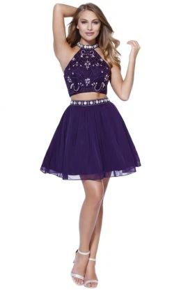 Nox Anabel - 6165 Two Piece Halter Dress Cocktail Dresses 12 Nox Anabel - 6165 Two Piece Halter Dress Cocktail Dresses